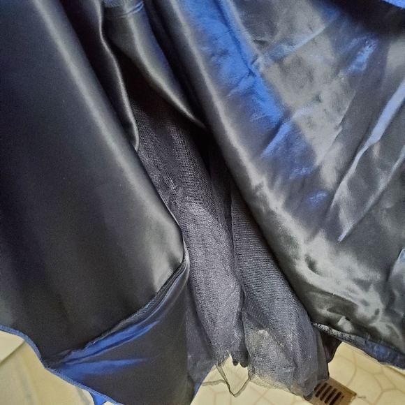 Embroidered Royal Blue Full Length Formal Strapless Dress - Picture 10 of 12